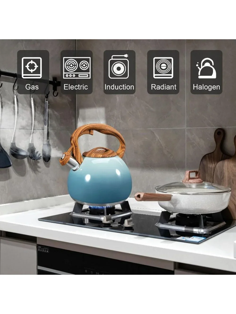 GGC 3.1QT Rock Grey Stainless Steel Whistling Tea Kettles For Kitchen Stove Top